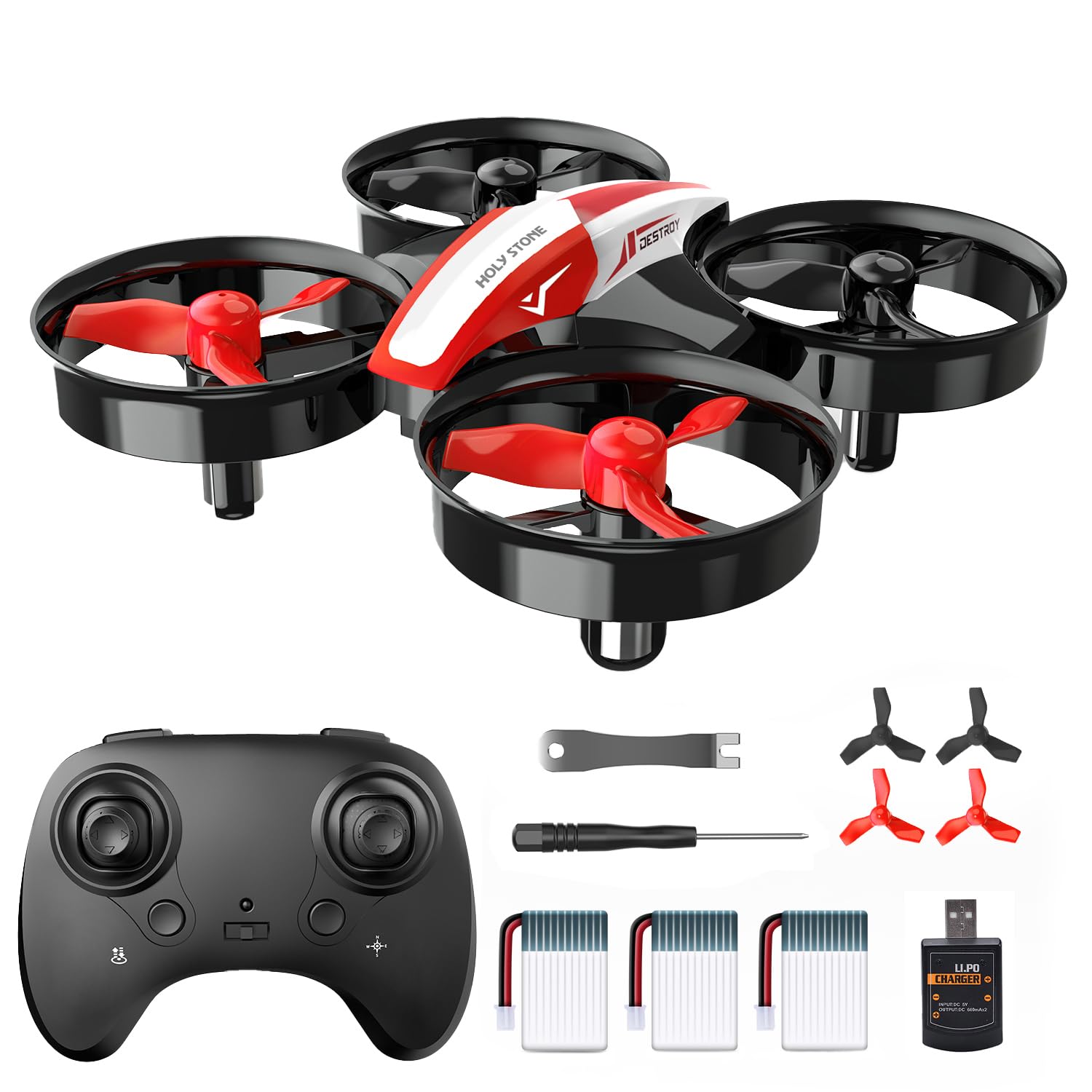 Holy Stone Mini Drone for Kids and Beginners RC Nano Quadcopter Indoor Small Helicopter Plane with Auto Hovering, 3D Flips, Headless Mode and 3 Batteries, Great Gift Toy for Boys and Girls, HS210 Red