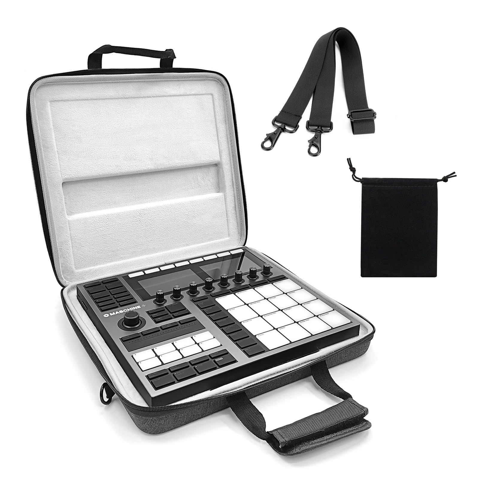 Musiin Premium Velvet Travel Case Compatible with Native Instruments Maschine+ case NI MK3 Drum Controller Velvet Cover Analog Device case with Strap(Grey)