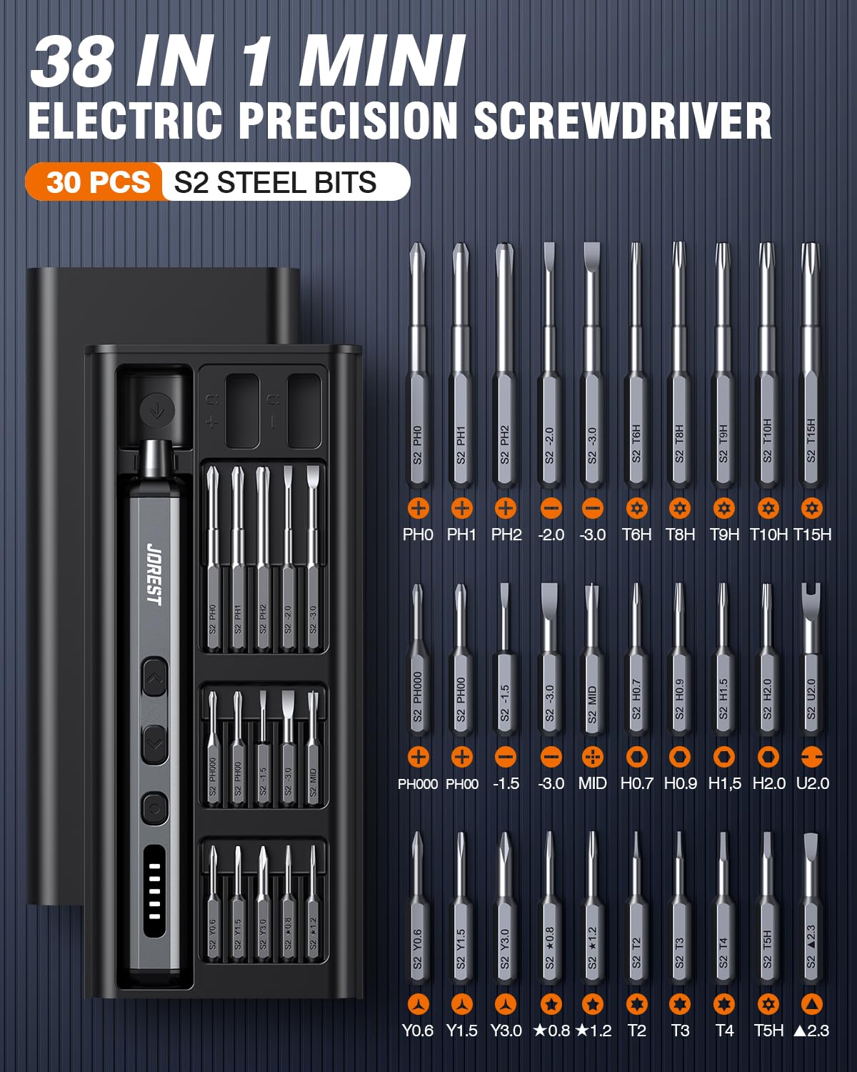 JOREST Mini Elektro Schraubendreher Set, 38 in 1Magnetische Präzisions Schraubendreher Kit, Reparatur-Werkzeugsatz für iPhones, Laptops, Drohnen; Geschenke für Männer;Geburtstagsgeschenk für den Vater 8