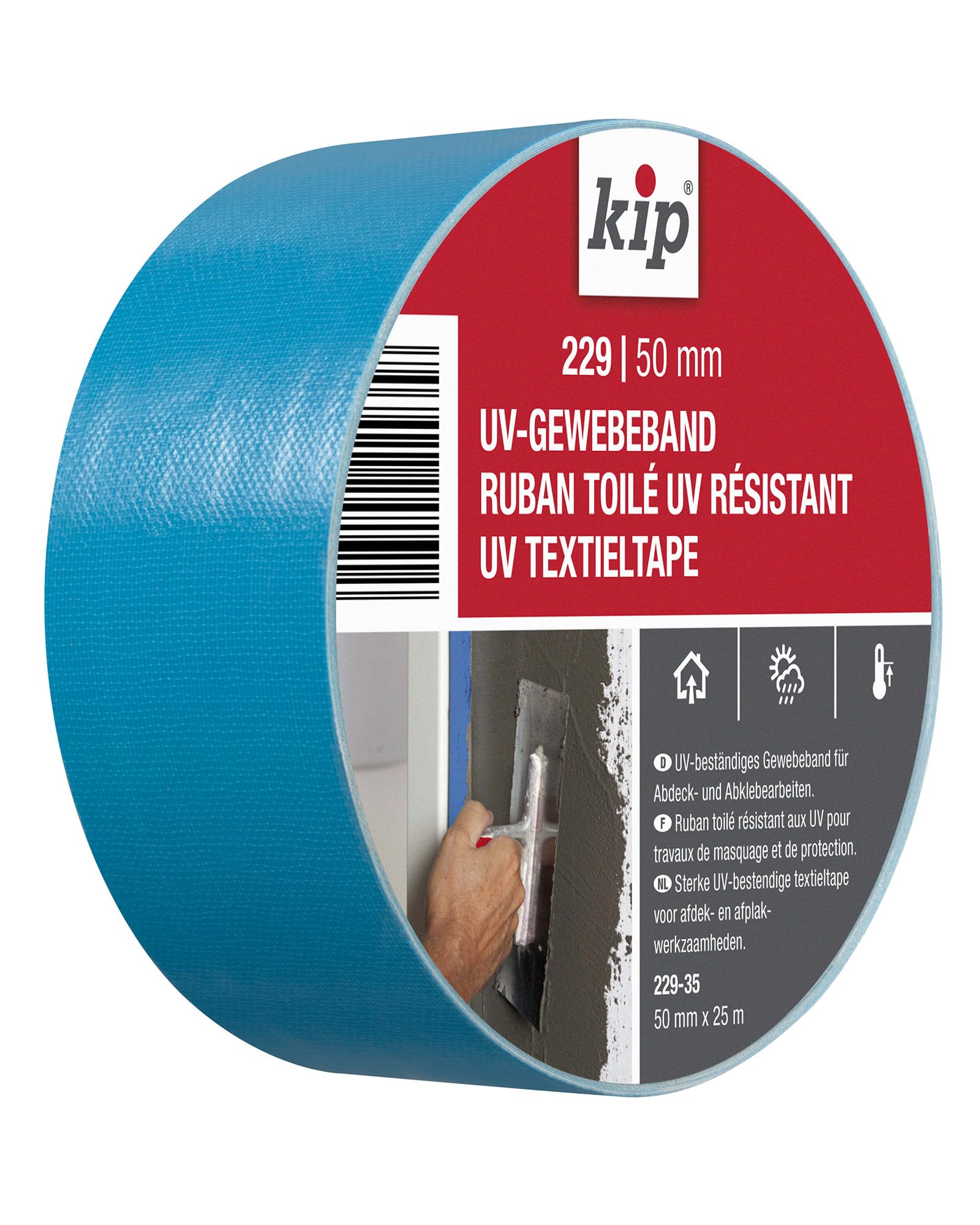 Kip Tape 229-35 Fabric Tape - UV-Resistant Wide Fabric Tape Made of PE for Rough Surfaces - Duct Tape for Indoor and Outdoor Use - 50 mm x 25 m