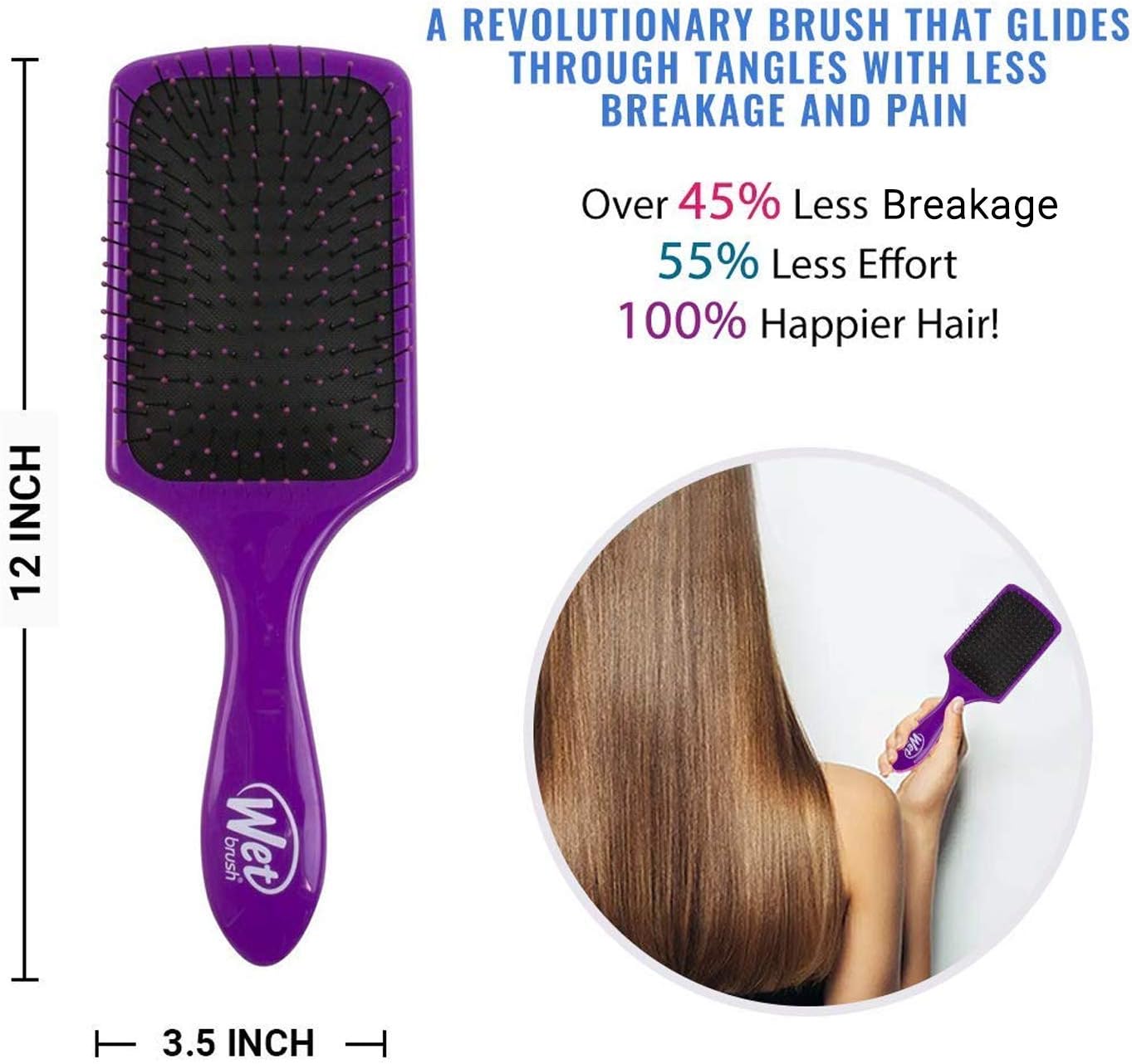 WetBrush Paddle Detangler with Intelliflex Bristles and Aquavents to Help Drying, Wider Surface Area Detangles in Less time - Image 5