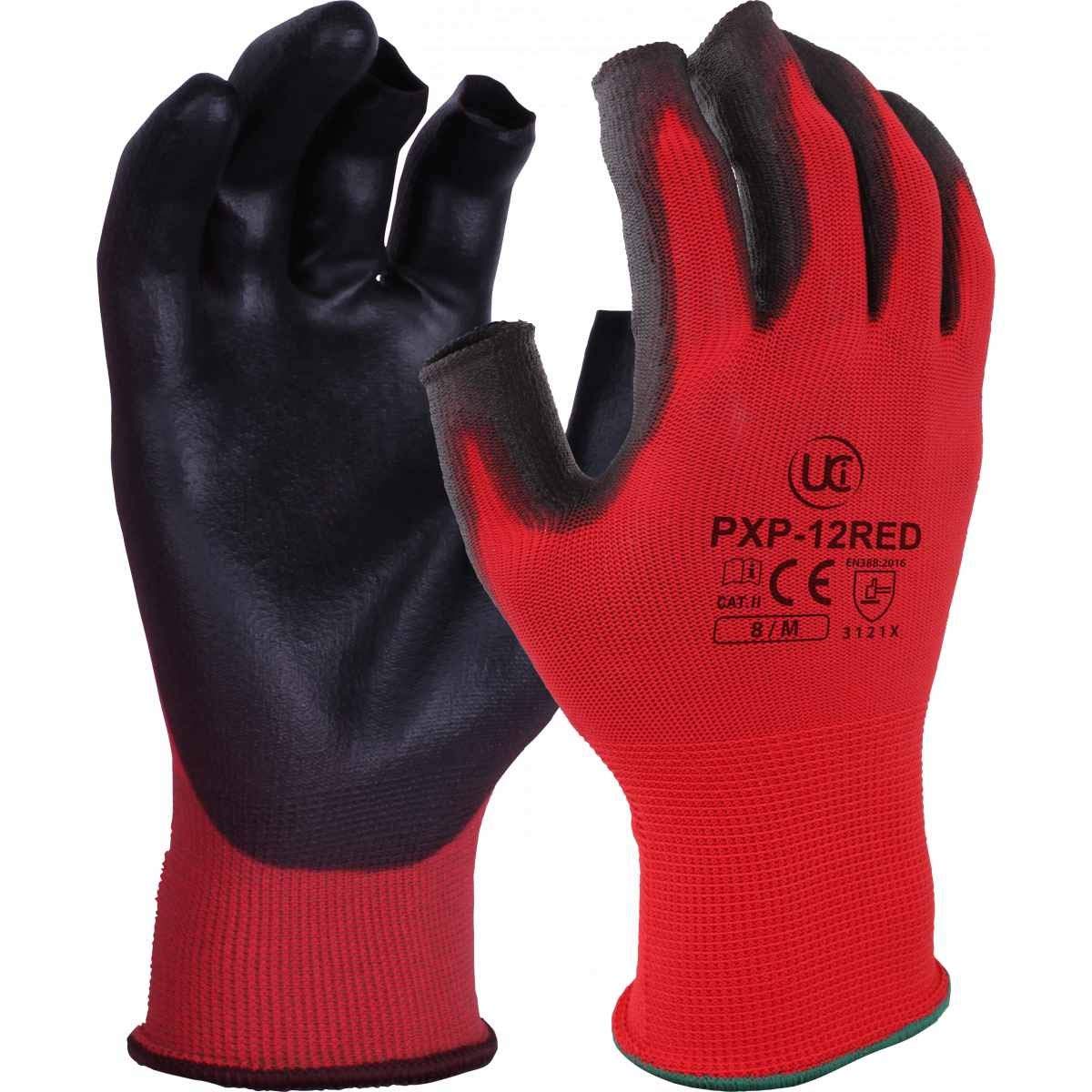 UCi PXP-12-RED PU Palm Coating 13 Gauge Partially Fingerless Grip Gloves Lightweight Dexterity - Red (7 / Small)