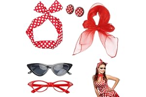 Satinior Women 50's Costume Accessories Set Girl Scarf Headband Earrings Cat Eye Glasses for Party