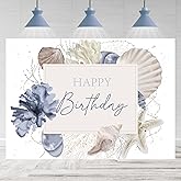 Rsuuinu Happy Birthday Backdrop Boho Coastal Shell Coral Photography Background Happy Birthday Party Decoration Supplies Cake Table Banner Photo Booth Studio Props 7x5ft