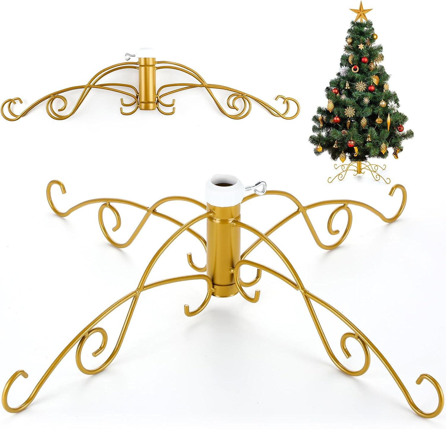 Tree Stands - Syhood Artificial Christmas Tree Stand Base Replacement Metal Xmas Tree Stand Foldable Tree Holder up to 7.5 ft Height, 1.26 Inches in Diameter Maximum Weight 80 Pounds for Home Xmas (Gold)