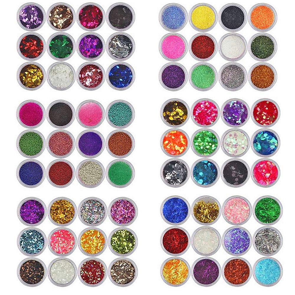 XICHEN 72PCS Nail Art Glitter Powder dust Tips Decoration Mixing Device Rainbow Body Glitter & Tattoo Glitter for Scrapbooking Cards Eye Hair Makeup, Craft Glitter