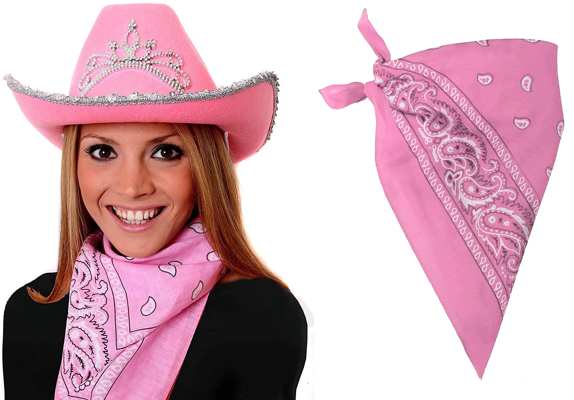 Buy PINK COWBOY HAT WITH ATTACHED TIARA 