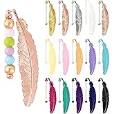 Jieting 15 Pcs Beadable Bookmarks DIY Feather Metal Bookmark Bars for Beads and Charms, Blank Pendant Bookmarks for Teachers Students, Book Lovers Craft Supplies