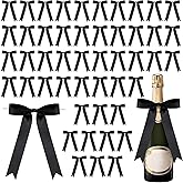 Loccmat 50 Pcs Satin Ribbon Bows, 5x6.5 Inch Twist Tie Bows, Large Black Bow for Gift Wrapping, Satin Bow for Champagne Bottle Balloon Treat Bag Christmas Birthday Party Favors (Black)