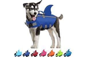 SUNFURA Dog Life Jacket Shark Life Vest for Dogs, Adjustable Swmming Vest with High Buoyancy, Safety Lifesaver with Rescue Handle for French Bulldog Small Medium Breeds, Dark Blue S