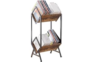 VonDream 2-Tier Vinyl Record Storage, Metal Vinyl Record Holder for 160-200 LP Storage, Vintage Design Record Shelf for Albums Books Magazines Files, Matte Black- Designed for Your Vinyl Only