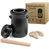 Fermentation Crock 3.8Liter/1 Gallon Stoneware Pot for Fermenting, Pickling Kimchi, Pickles, Vegetables, Kombucha - Glazed Fermenter with Stone Weights, Lid & Pickle Tamper-Black Crock