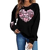 KIDDAD Valentines Day Sweatshirt for Women Valentine Cute Love Heart Graphic Shirts Casual Pink Bow Print Pullover Tops