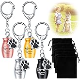 Batiyeer 4 Pcs Pet Ashes Keychain Urn – Secure Screw Top Stainless Steel Dog Cremation Keepsake with Paw Charm & Velvet Bags, Mini Memorial Urn for Dog or Cat Ashes