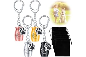 Batiyeer 4 Pack Pet Urns Keychain Pet Urns for Dogs Ashes Keepsake Stainless Steel Small Pet Urns for Dogs Cat Ashes with 4 Black Velvet Storage Bags, Pet Cremation Jewelry Paw Charm (Basic)