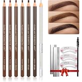 LSxia Waterproof Eyebrows Pencil Set (6+1 Brown+Dark Brown+Light Brown) | Eyebrow Filler Makeup Microblading Eye-Brow Pen-cil Kit, with White Eye-Liner Pencil &amp; Eyebrows Stencils for Mapping