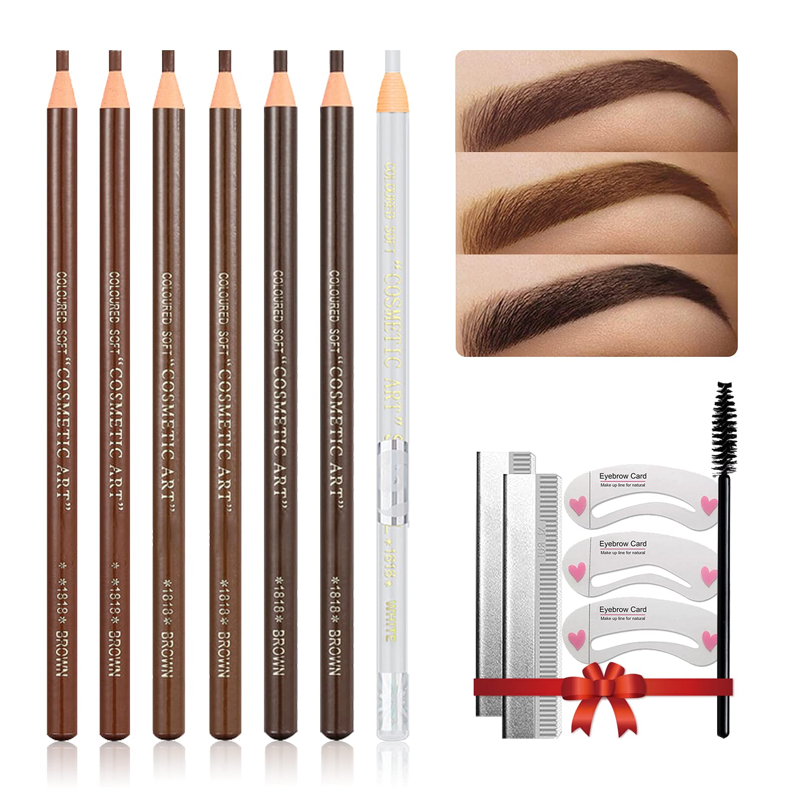 Photo 1 of LSxia Waterproof Eye-Brow Pen-cil Set, Pull Cord Peel-off Eyebrow Pencil Microblading Eyebrow Pen Supplies Kit, White Eye-Liner Pencil and Eyebrow Tool Tattoo Makeup (6+1 Brown+Dark Brown+Light Brown)