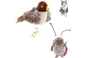 PETGEEK Gigwi Simulated Chirping Bird Cat Toy, Fake Toys for Indoor Cats, Cat Feather Toy with Hanging Loop for Bored Indoor Adult Cats Kittens Interactive Play (Bird-Cricket, Chirping)