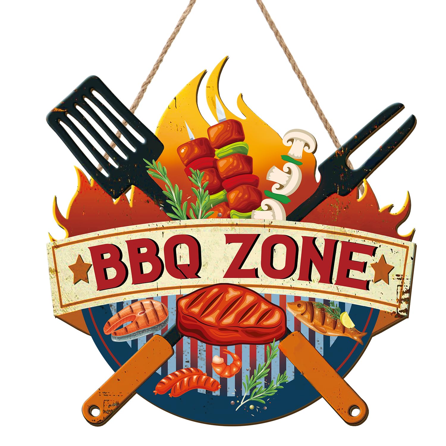 ANHUIB BBQ Area Round Wooden Signs BBQ ZONE Signs Garden Plaque BBQ Area Bar Home Sign Kitchen Wall Art Garden Signs and Plaques for Outside Garden Party Gift Barbecue Signs and Plaques Outdoors Area