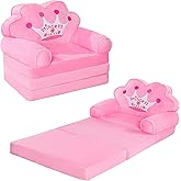 MOONBEEKI Kids Couch Fold Out, Foldable Princess Chair for Toddlers 1-3, Kids Furniture for Playroom, Gift for Birthday Christmas and Halloween（Pink）