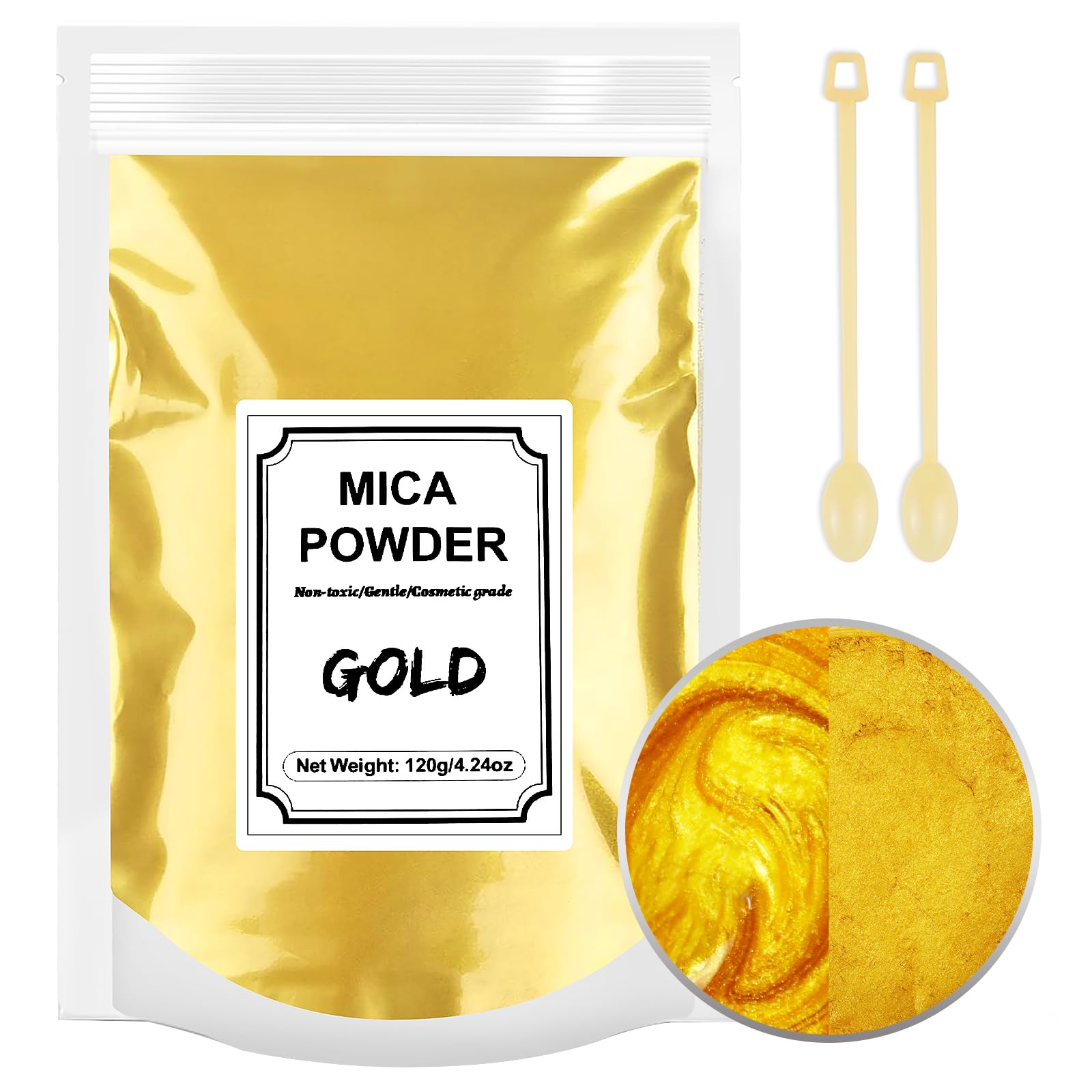 120g (4.24 oz) Mica Powder Pearlescent Color Pigment - Pigment Cosmetic Epoxy Resin Dye for Resin Dyes, Lip Gloss, Soap Making, Candle Making, Bath Bombs, Art Crafts and Nails (Gold)