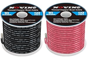 NOVINO 16 Gauge Marine Wire 16 AWG Marine Grade Wire Include 16 AWG 50FT Red & 50FT Black,16 Gauge Tinned Copper Oxygen-Free Boat Electrical Cable for Automotive/RV/Camper/Trailer Outdoor Use