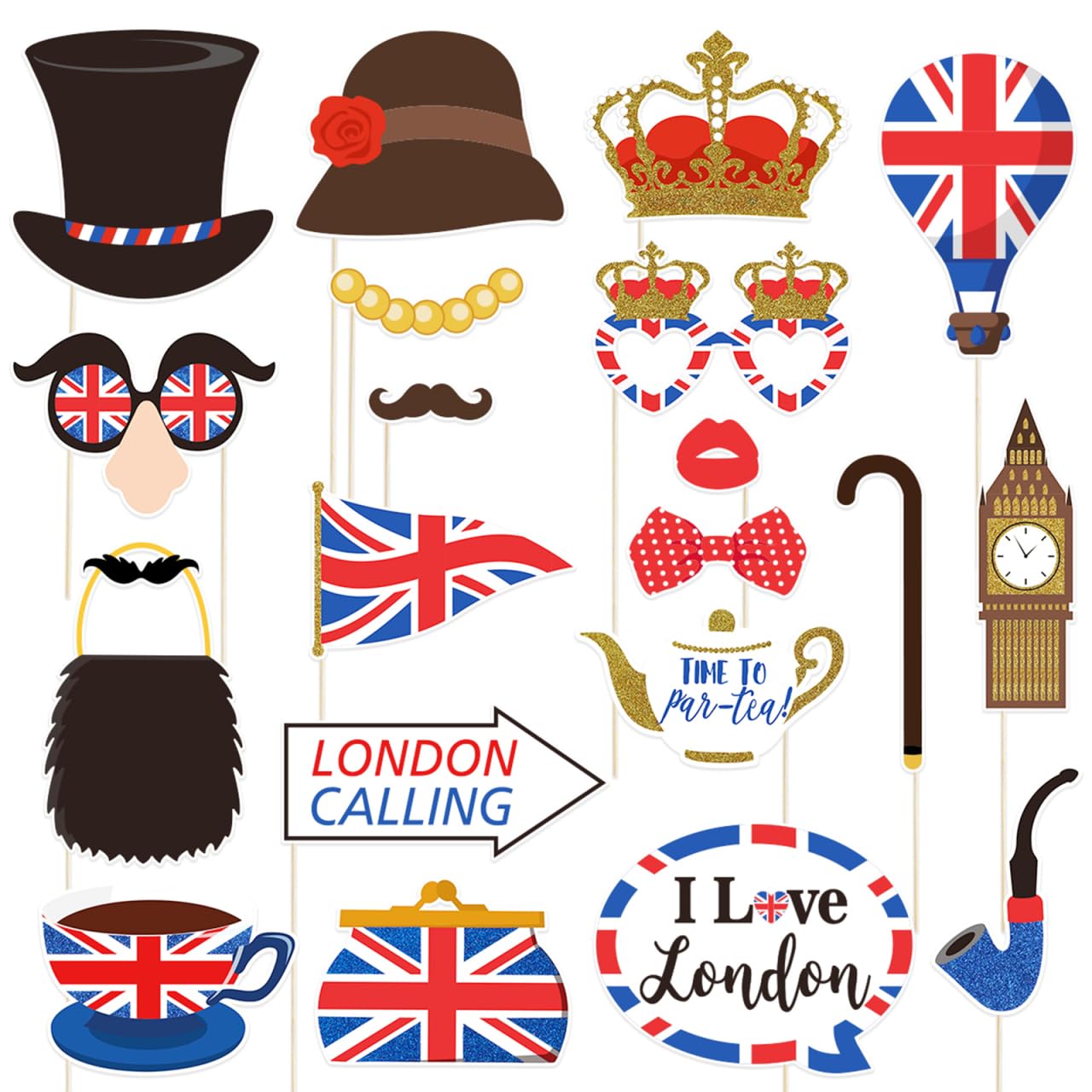 PRETYZOOM British Photo Stand Accessories, Funny British Party Props, 20 Pieces