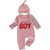 Muspeczenith Newborn Baby Boy Valentine's Day Outfit Lover Boy Embroidery Long Sleeve Romper Jumpsuit Coming Home Clothes