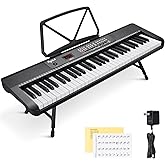 POGOLAB 61 Keys Compact Keyboard Piano with Foldable Mini Stand, Built-in 255 Sounds, 255 Rhythms, 24 Demos, Includes Sheet Music Stand, Note Stickers & Power Supply, Gift for Beginners, Black