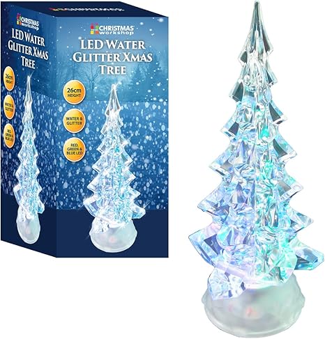 Immagini Del Natale Glitterate.The Christmas Workshop A Batteria Led Cambia Colore Acrilico Acqua Glitter Albero Di Natale Bianco Amazon It Illuminazione