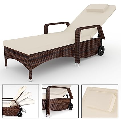 Sanzaro Polyrattan Sonnenliege Gartenliege Gartenmöbel Rattanliege inkl. Kissen und Auflage 210 x 80 x 33 cm Braun