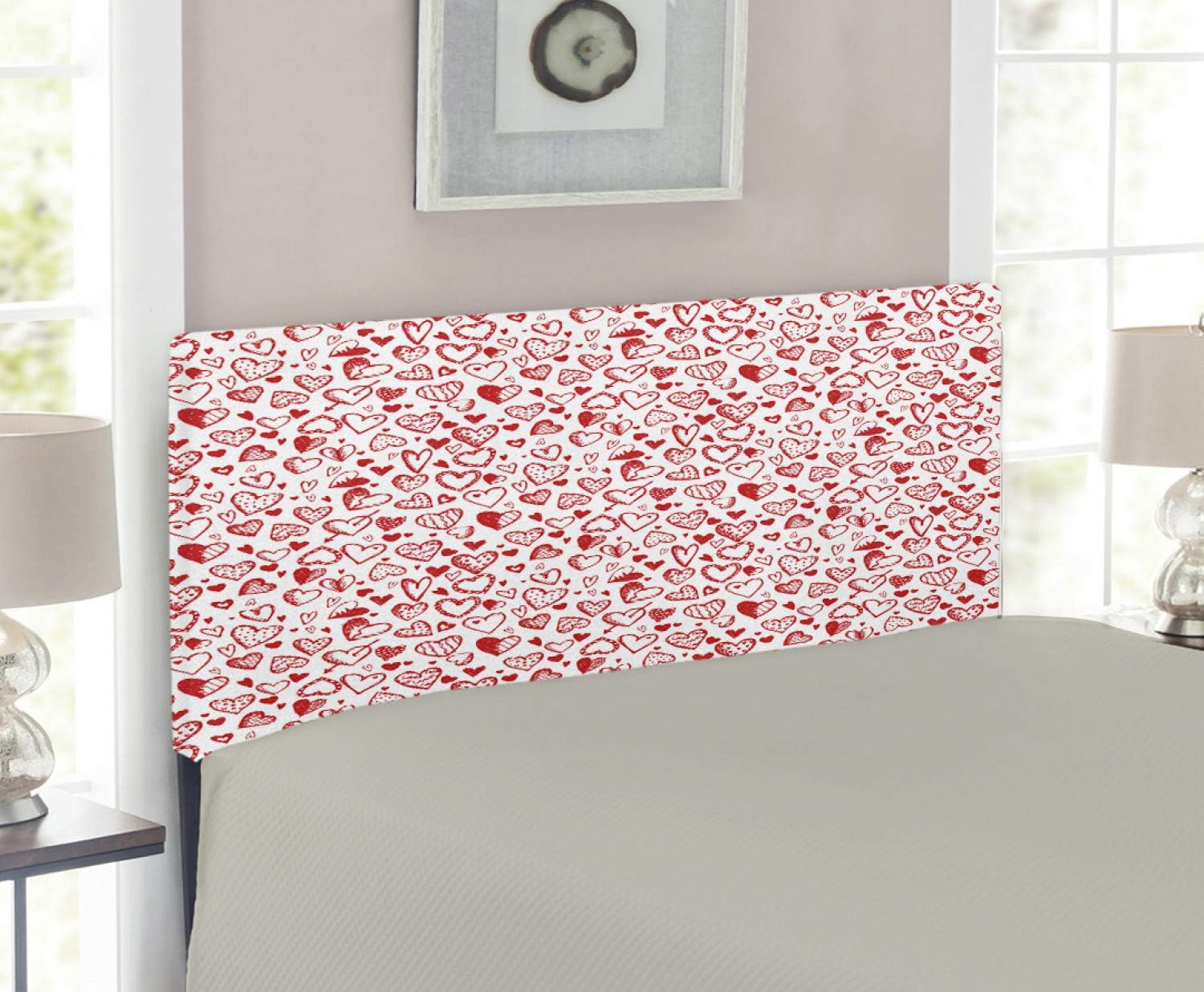 Lunarable Hearts Headboard, Monochrome Valentines Day