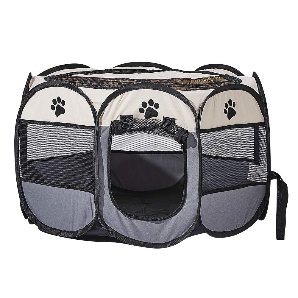 XianghuangTechnology Soft Fabric Portable Foldable Pet Dog Cat Puppy Playpen, Indoor/Outdoor use Pet Kennel Cage D40 x H23 Inch (Grey)