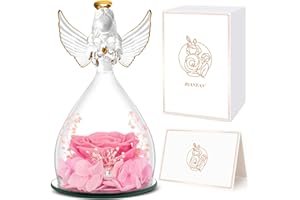 RIANEAN Preserved Flower Gifts in Glass Angel Figurines, Mothers Day Rose Gifts for Mom, Angel Rose Gifts for Wife, Pink Real Rose Gifts for Grandma on Mothers Day Anniversary, Birthday Gifts for Her