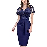 Miusol Women's Floral Lace V Neck Elegant Ruffle Cocktail Dress