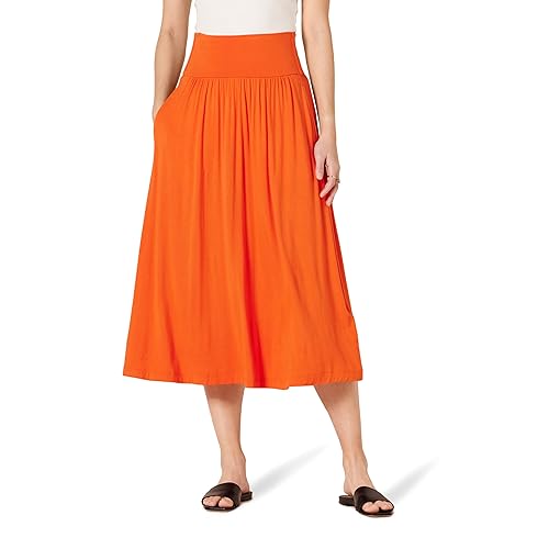 Amazon Essentials Women's Jersey Pull On Midi Length Skirt, Orange, X-Large