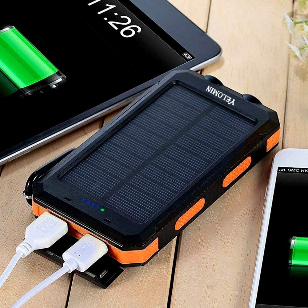 Solar Charger,Yelomin 20000mAh Portable Outdoor Mobile Power Bank,Camping External Backup Battery Pack Dual USB 5V 1A/2A Outputs with SOS Function & Compass