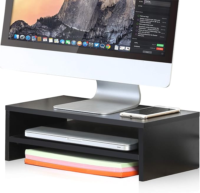 FITUEYES 2 Tiers Monitor Stand Wood PC Laptop Computer/TV Screen Riser