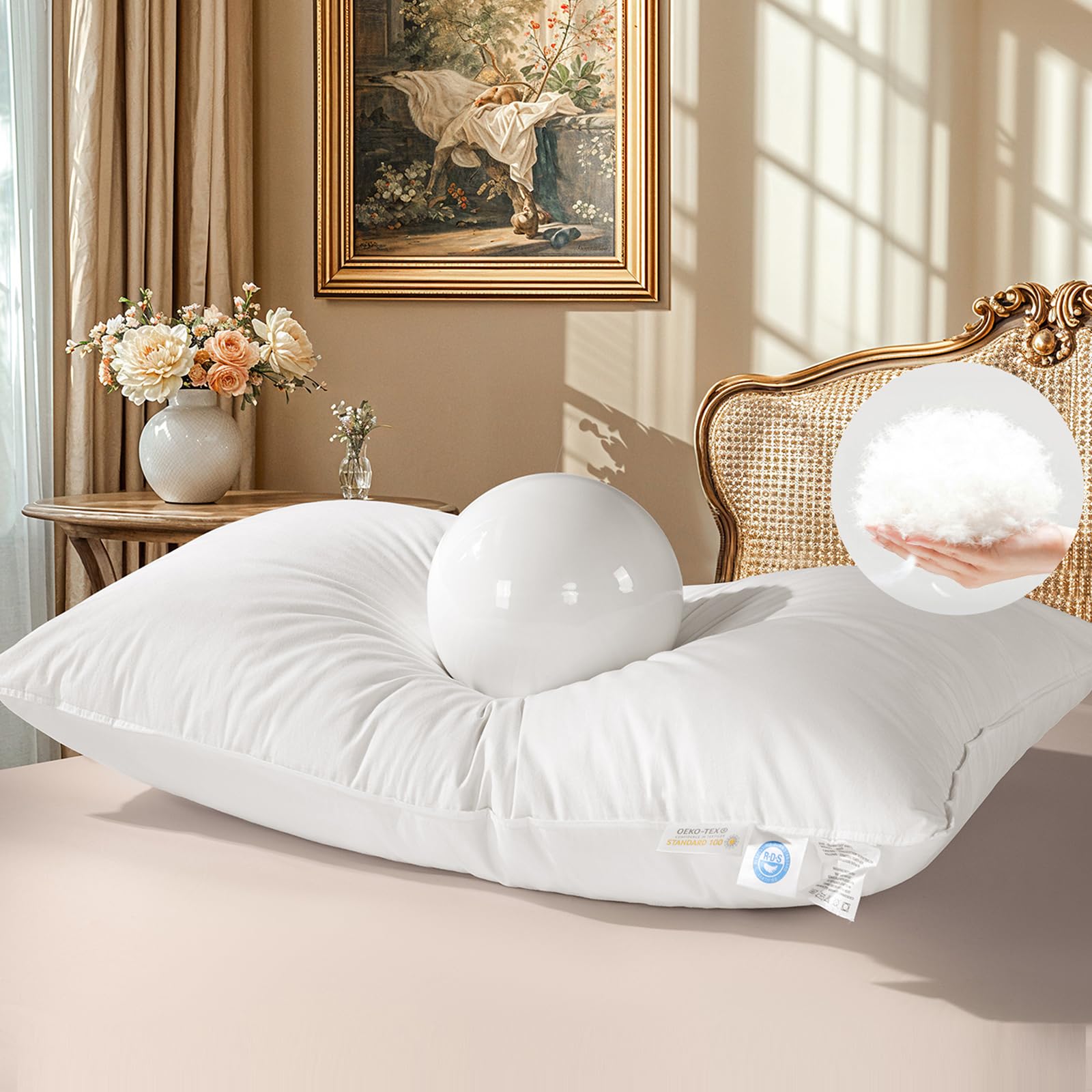 Photo 1 of Shilucheng Canadian Goose Down Pillows Queen Size Set of 1, 900+ Fill Power Fluffy Pillow for Sleeping for Side, Back Sleepers, Luxury Hotel Bed Pillow, Soft 100% Cotton Shell?White,20" x 30"?