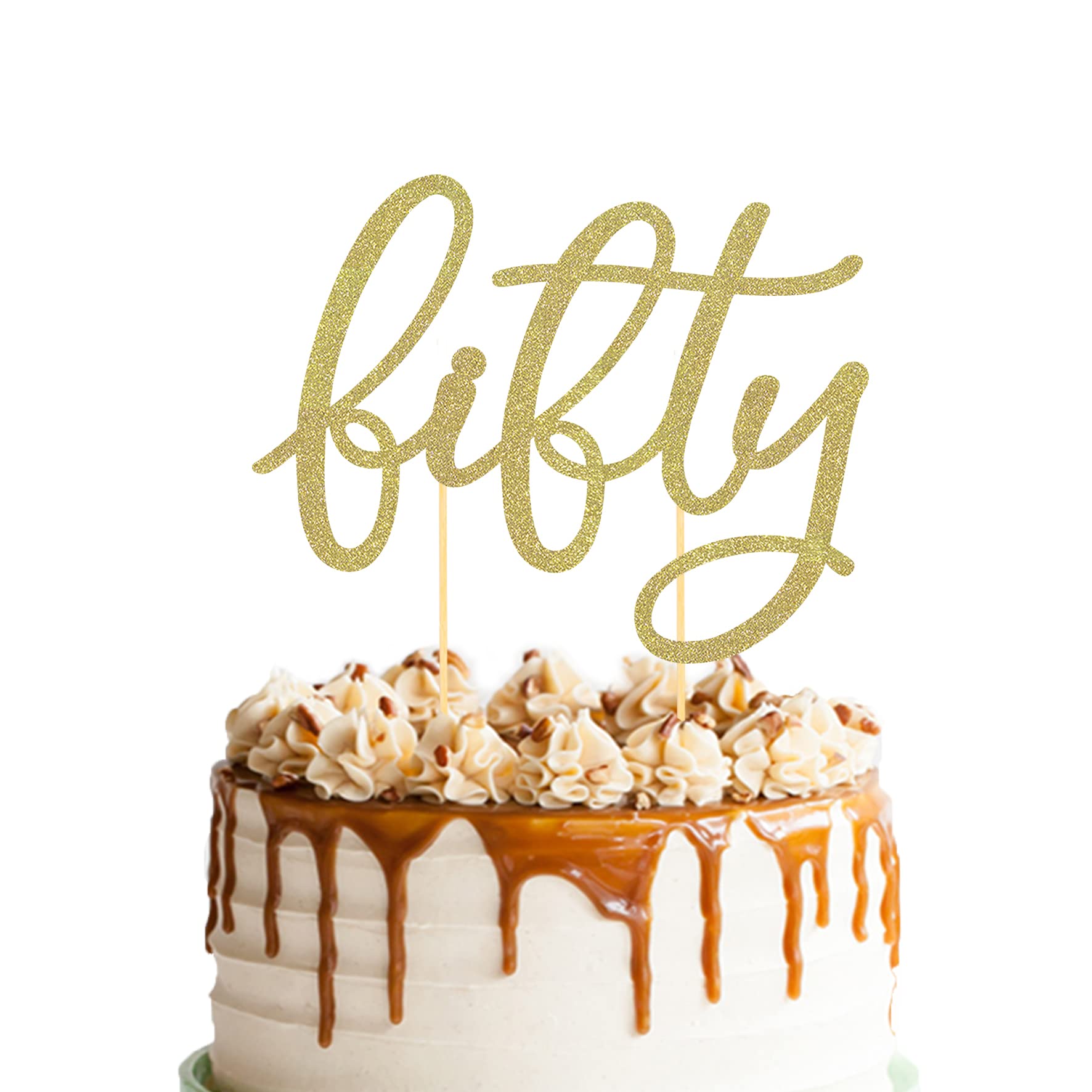 Photo 1 of Gold Glitter 50th Birthday Cake Topper?Fifty Birthday Cake Topper for Celebrating Fifty Years Old Anniversary/Birthday Party Decorations (6 inch)