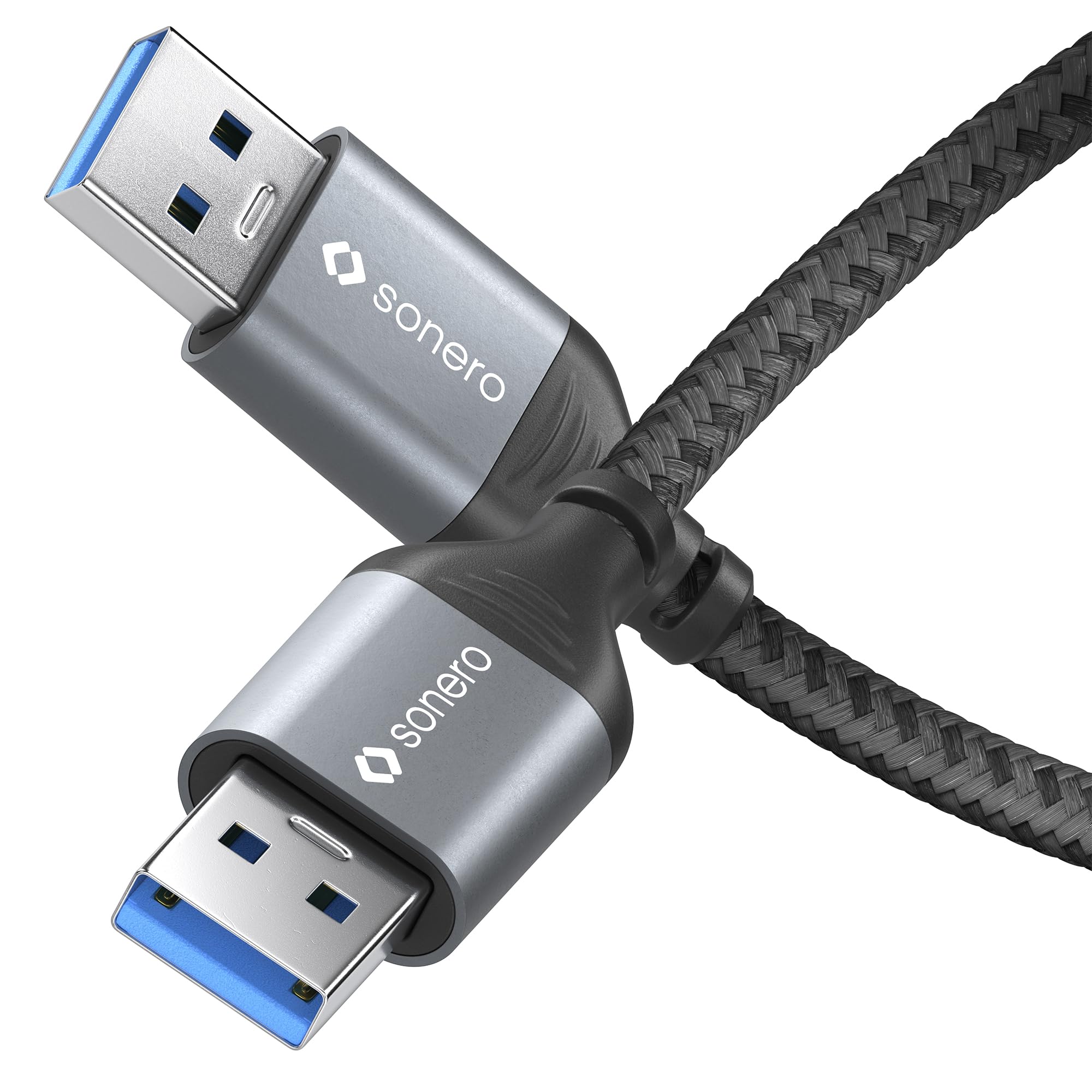 Sonero® USB-A to USB-A Data Cable, Connection Cable, USB Cable Type A, USB 3.0, 5GB/s, Space Grey/Black, 1.50 m