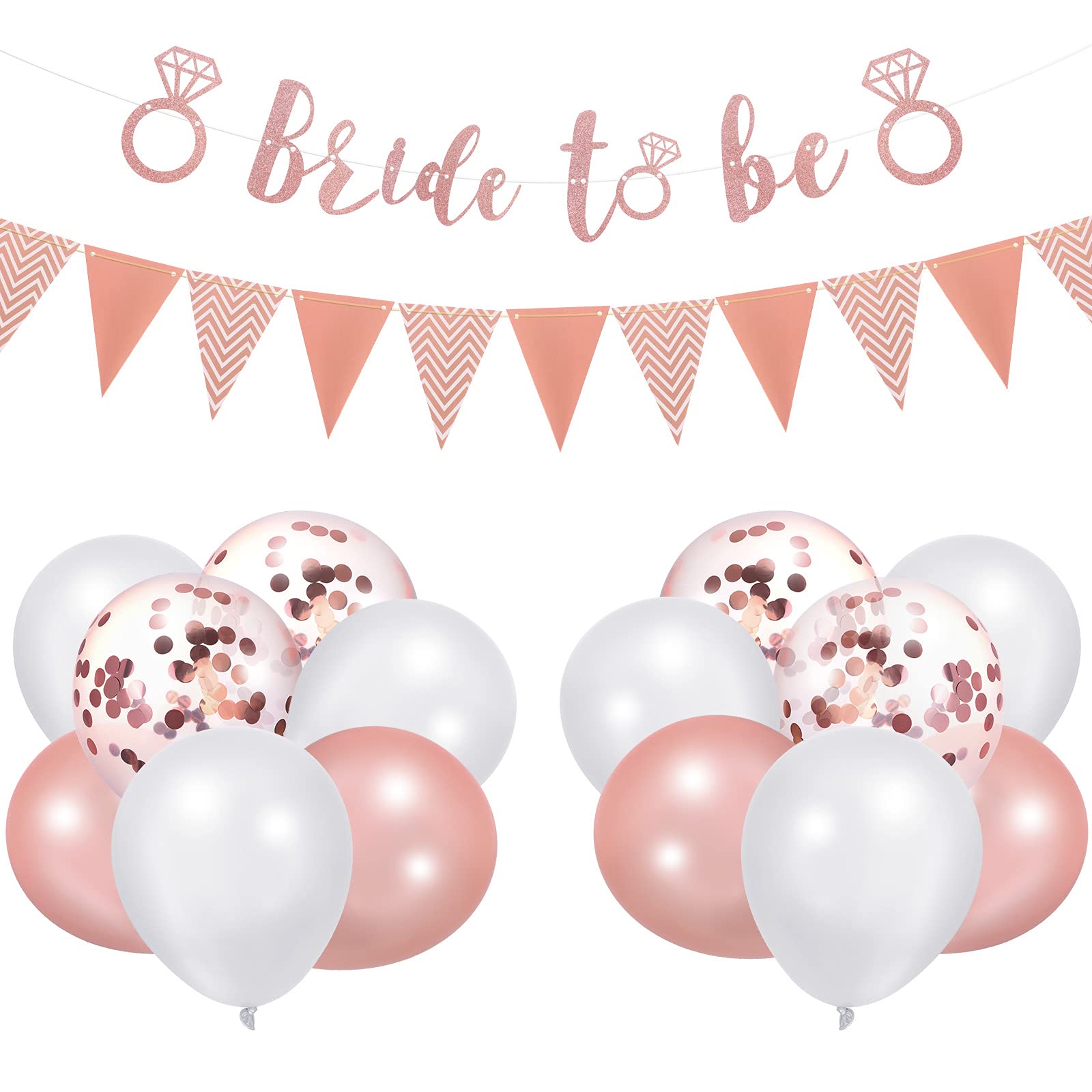 16Pcs Hen Party Decoration Set - Bride To Be Letter Banner, Triangular Banner, 14 Latex Balloons for Bridal Shower, Wedding, Hen Night Party Decor