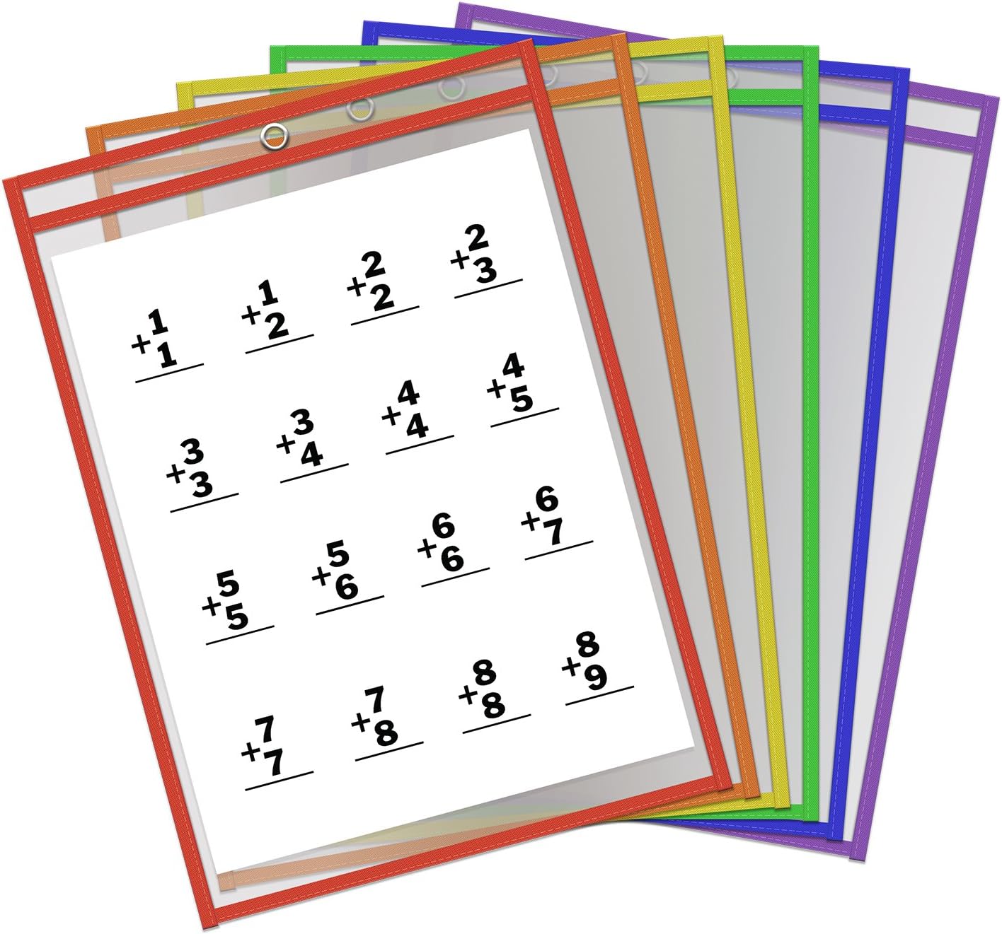 Thornton's Office Supplies Oversized Learning Reusable Dry Erase Classroom Top-Load Pockets Sleeves Charts, 9 x 12 Inches, Assorted Colors, 30 Pockets Per Pack : Office Products