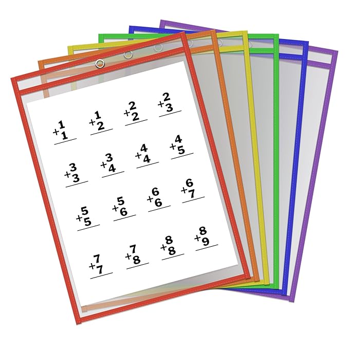 Thornton's Office Supplies Reusable Dry Erase Pockets, 8.5 x 11 Inches, Assorted Colors, 30 Pockets per Pack (61370)