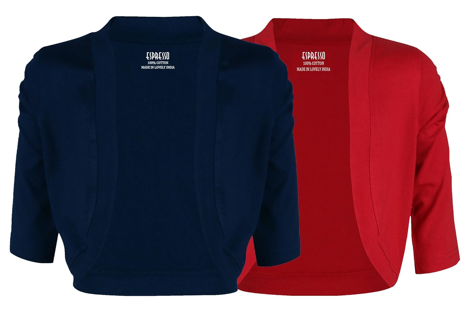 espresso women's 3/4th sleeve stylish shrug open cardigan - pack of 2