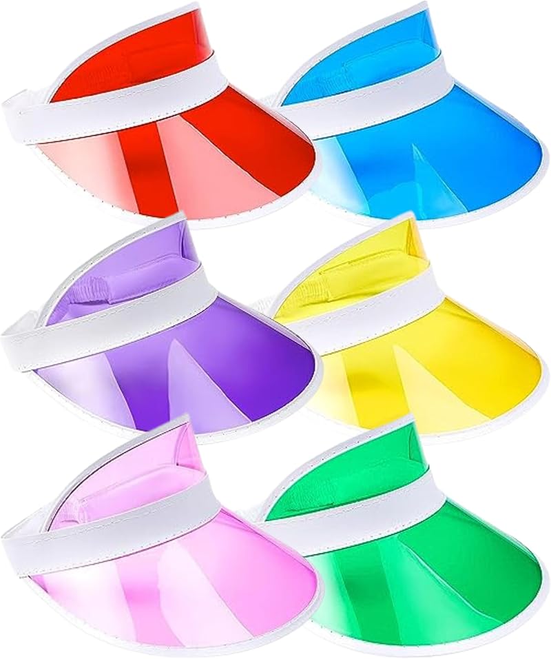 REdstar 6pc Neon Sun Visor Hat Unisex Pub Golf Fancy Dress 80s Party