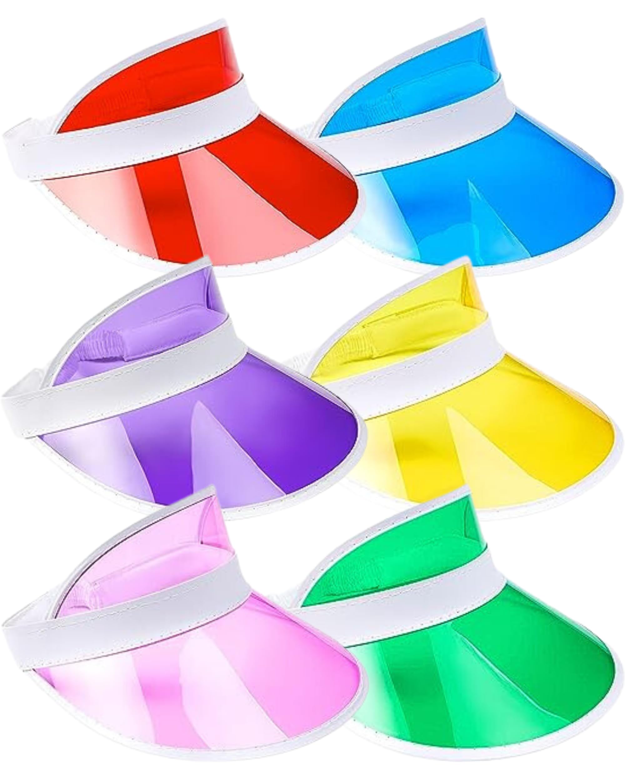 REDSTAR 6pc Neon Sun Visor Hat for Men and Women - Unisex Multicoloured Golf Visor for Pub Golf Fancy Dress - Retro Coloured Sun Hats as 90s Accessories or 80s Fancy Dress for Women