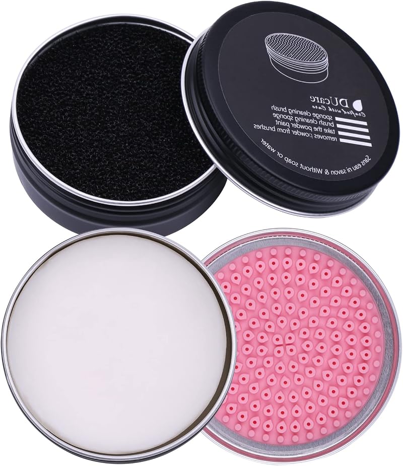 DUcare 2Pcs Makeup Brush Cleaner Set with Solid Soap & Color Removal Sponge