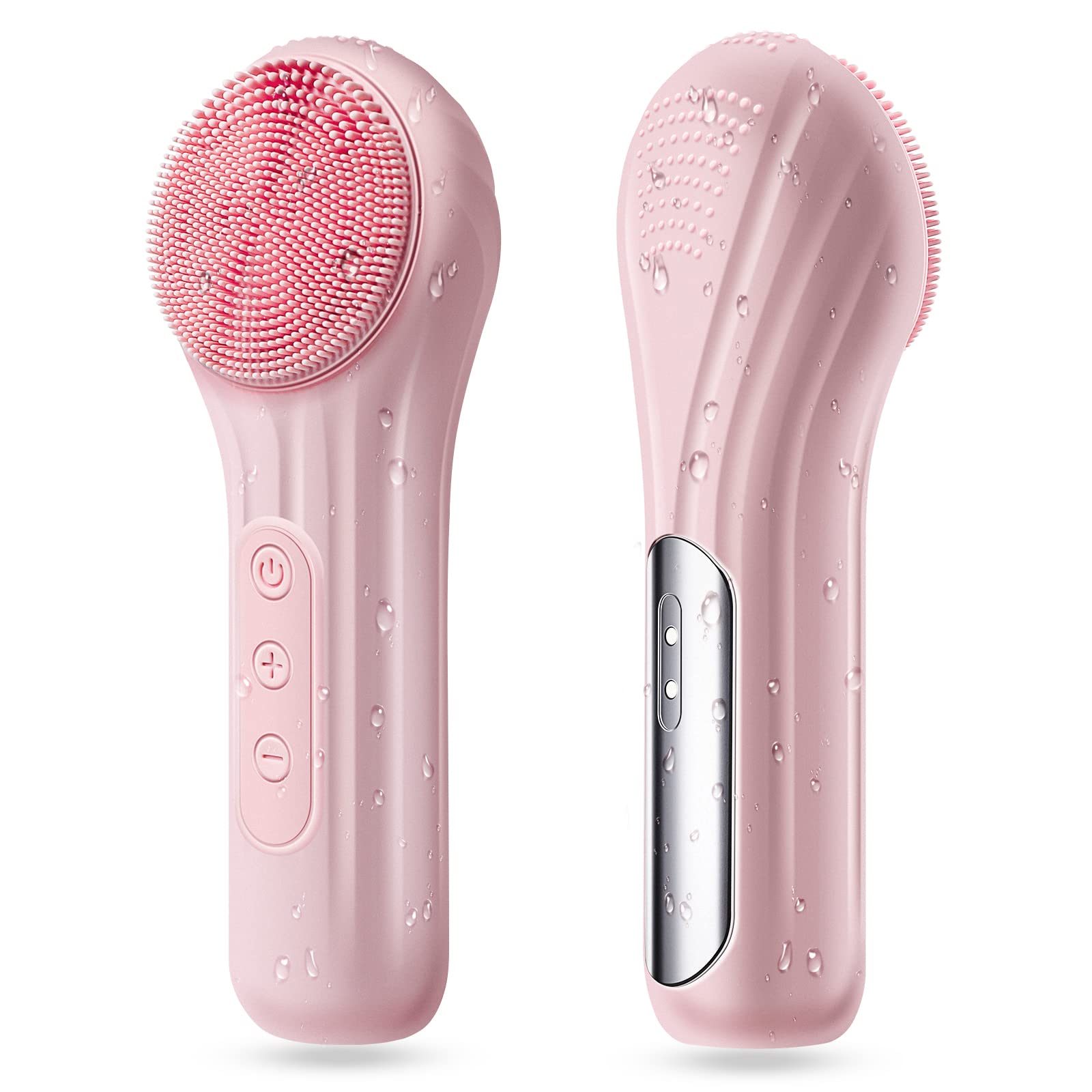 Silicone Face Scrubber, Electric Facial Cleansing Brush Skincare Tools with Magnet Charger for Deep Cleaning|Gentle Exfoliating|Massaging (Pink)