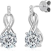 TIMEFASHION 2CT Moissanite Infinity Drop Earrings, D Color Round Cut Moissanite 925 Sterling Silve Infinity Stud Earring for Women